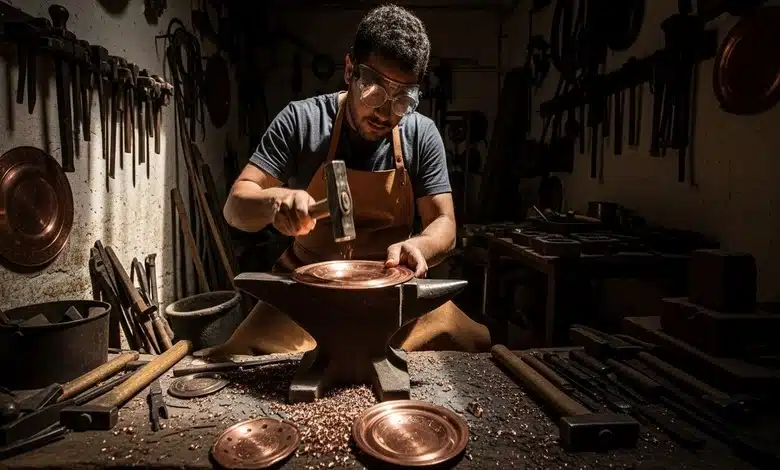 أسواق النحاس في دمشق بريق التراث الذي لا تطفئه السنين 3 أسرار صناعة النحاس في دمشق وأدواتها التقليدية