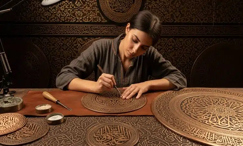 أسواق النحاس في دمشق بريق التراث الذي لا تطفئه السنين 4 الفنون الزخرفية الدمشقية: من النقش على النحاس إلى التحف الفنية