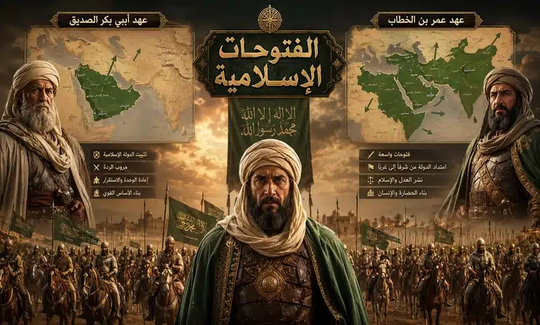 خريطة الفتوحات الإسلامية في عهد الخلفاء الراشدين خريطة الفتوحات الإسلامية بين عهد أبي بكر وعهد عمر بن الخطاب