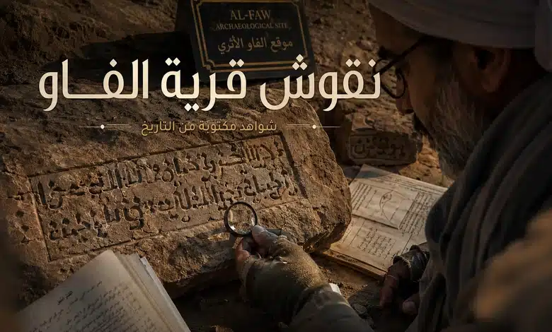 أهم آثار واكتشافات قرية الفاو الأثرية اكتشافات النقوش والكتابات في قرية الفاو الأثرية