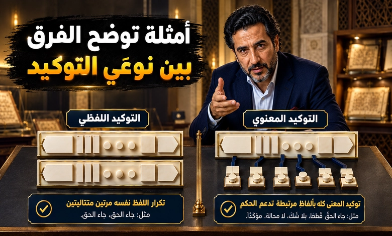 أمثلة على التوكيد اللفظي والمعنوي في الجمل 