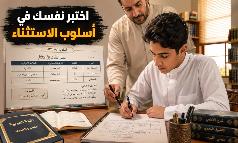 أسلوب الاستثناء في اللغة العربية وأدواته أمثلة وتدريبات على أسلوب الاستثناء وإعرابه