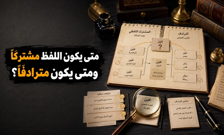 ما الفرق بين المشترك اللفظي والترادف في اللغة العربية؟ شروط المشترك اللفظي والترادف وضوابط تحديدهما