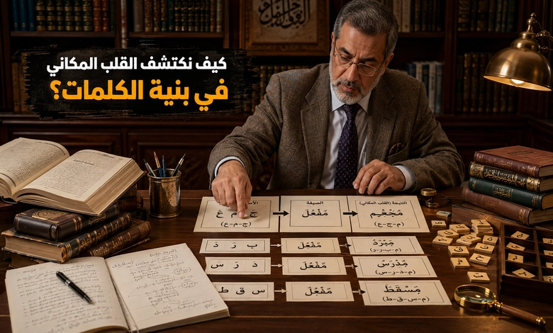مفهوم ظاهرة القلب المكاني في اللغة العربية وأهم شواهدها اللغوية قواعد القلب المكاني وطرق الاستدلال عليه صرفيًا