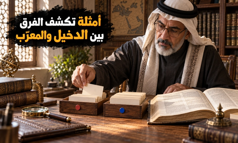 أمثلة على الكلمات الدخيلة والمعربة وتطبيق معايير التصنيف
