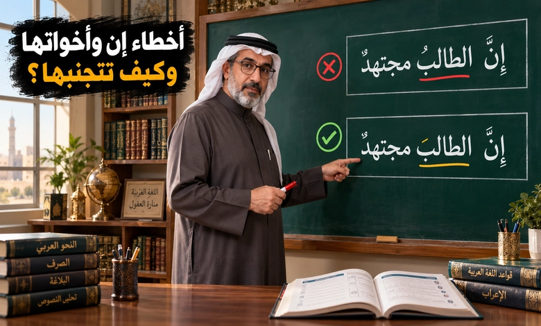 أخوات إن الناسخة وأثرها في الجملة الاسمية بين نصب ورفع الأخطاء الشائعة في إن وأخواتها ووسائل تثبيت القواعد النحوية