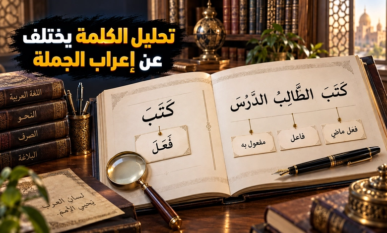الفرق بين علم الصرف وعلم النحو بين بنية الكلمة وإعراب الجملة الفرق بين التحليل الصرفي والتحليل النحوي مع أمثلة تطبيقية