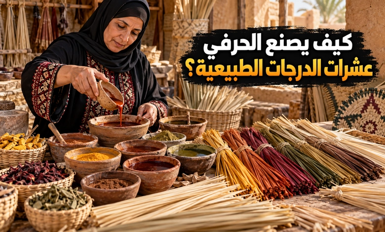 مزج الأصباغ الطبيعية وصناعة درجات لونية متنوعة للخوص 