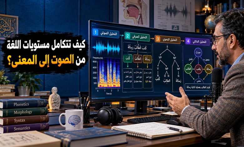 مستويات التحليل اللغوي الأربعة من أصوات الكلام إلى دلالات المعاني التكامل بين مستويات التحليل اللغوي من الصوت إلى المعنى