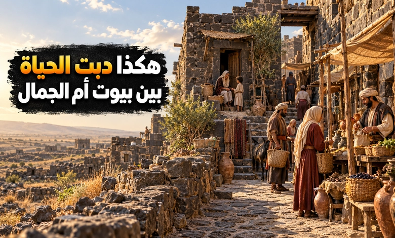 مدينة أم الجمال الأثرية أسرار المدينة السوداء المبنية من حجر البازلت الحياة القديمة في أم الجمال بين البيوت والأسواق والمجتمع