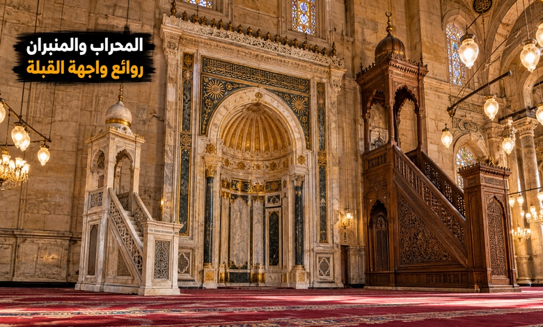 جامع محمد علي من الداخل بهاء يسر الناظرين وفن يأسر الزائرين المحراب والمنبران في واجهة القبلة