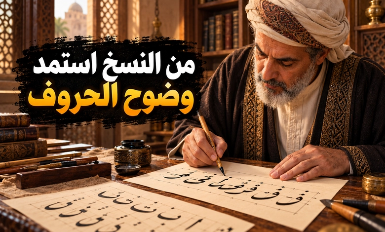 خصائص خط النسخ التي تظهر في تكوين خط الإجازة
