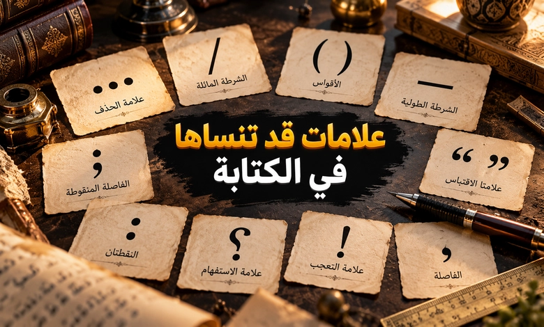 علامات الترقيم في اللغة العربية رموز تضبط المعنى وتوضح المبنى علامات الحذف والشرطة المائلة ورموز الترقيم الأقل شيوعا